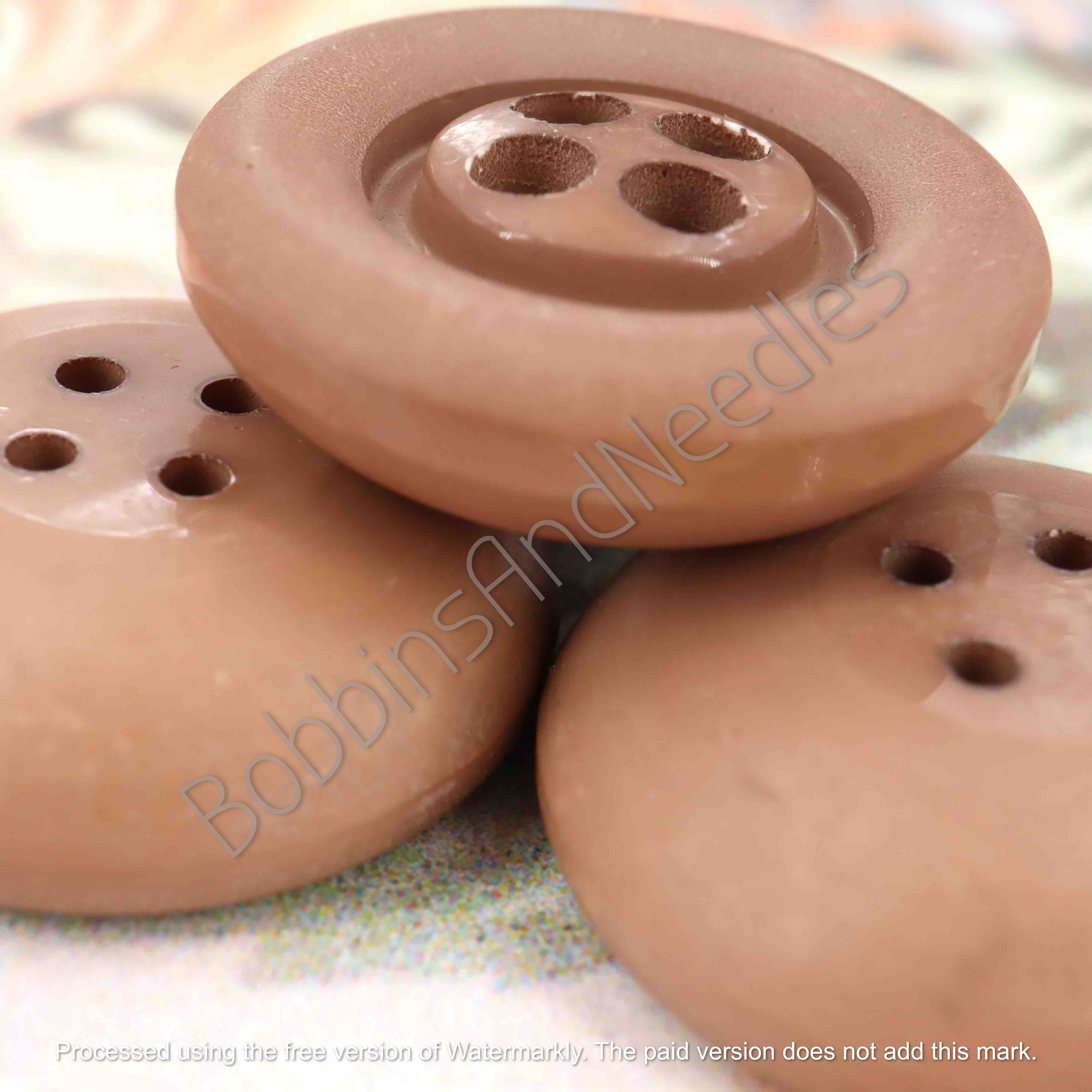 Set of 4 Vintage Casein Buttons Ø 27mm Brown Four-Hole Design