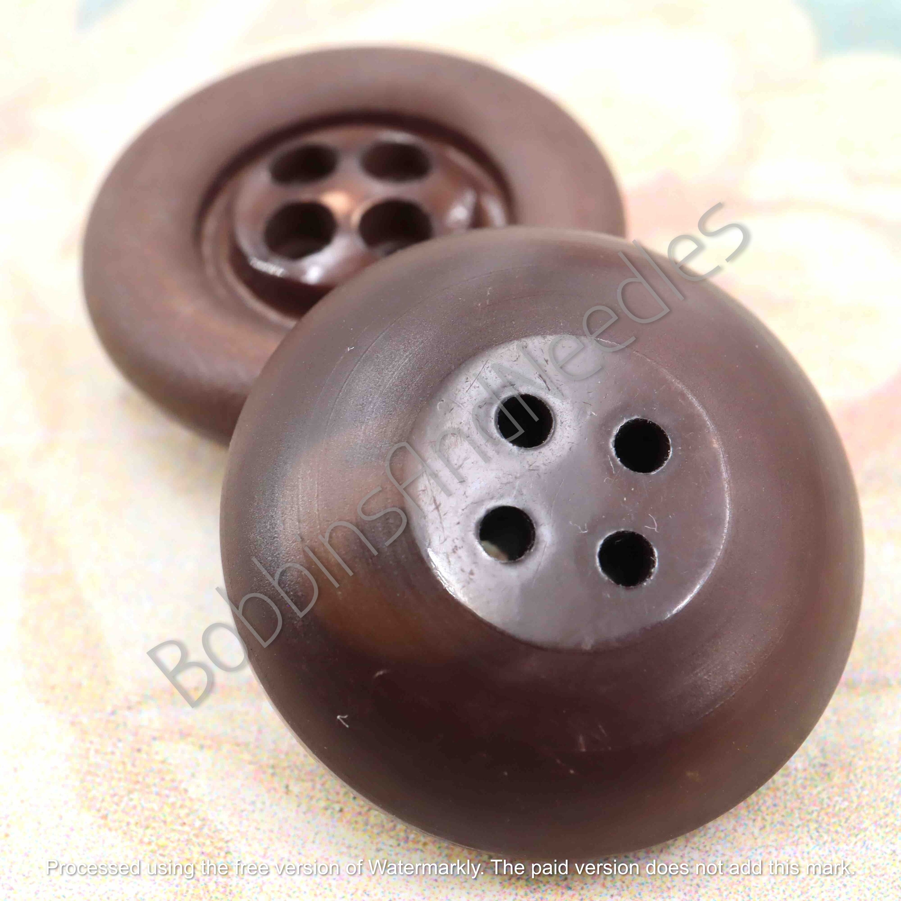 Set of 2 Casein Buttons Ø 27mm Chocolate Brown Four-Hole Design