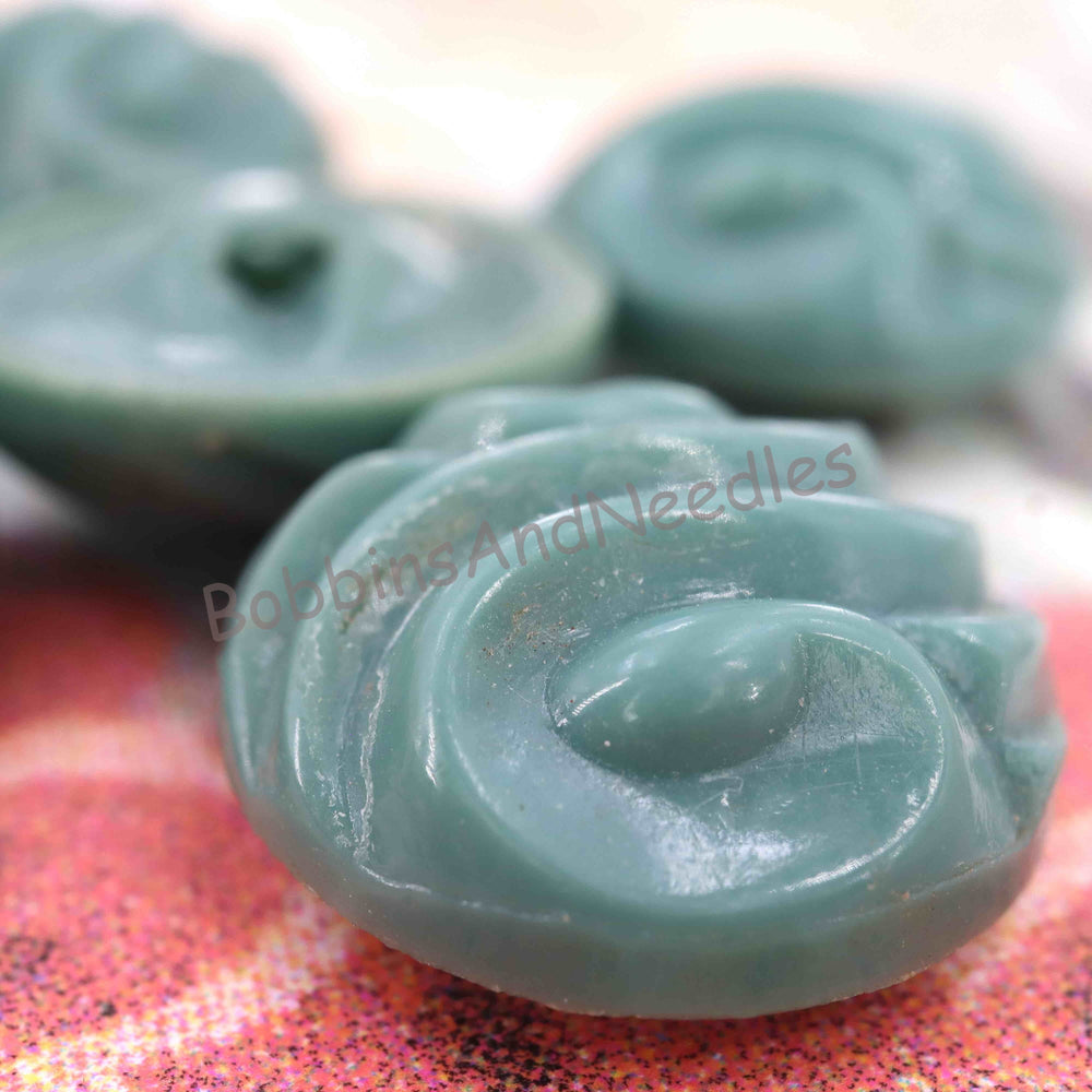 Set of 4 Couture Casein Buttons Ø 17 mm Teal Green with Swirl Design