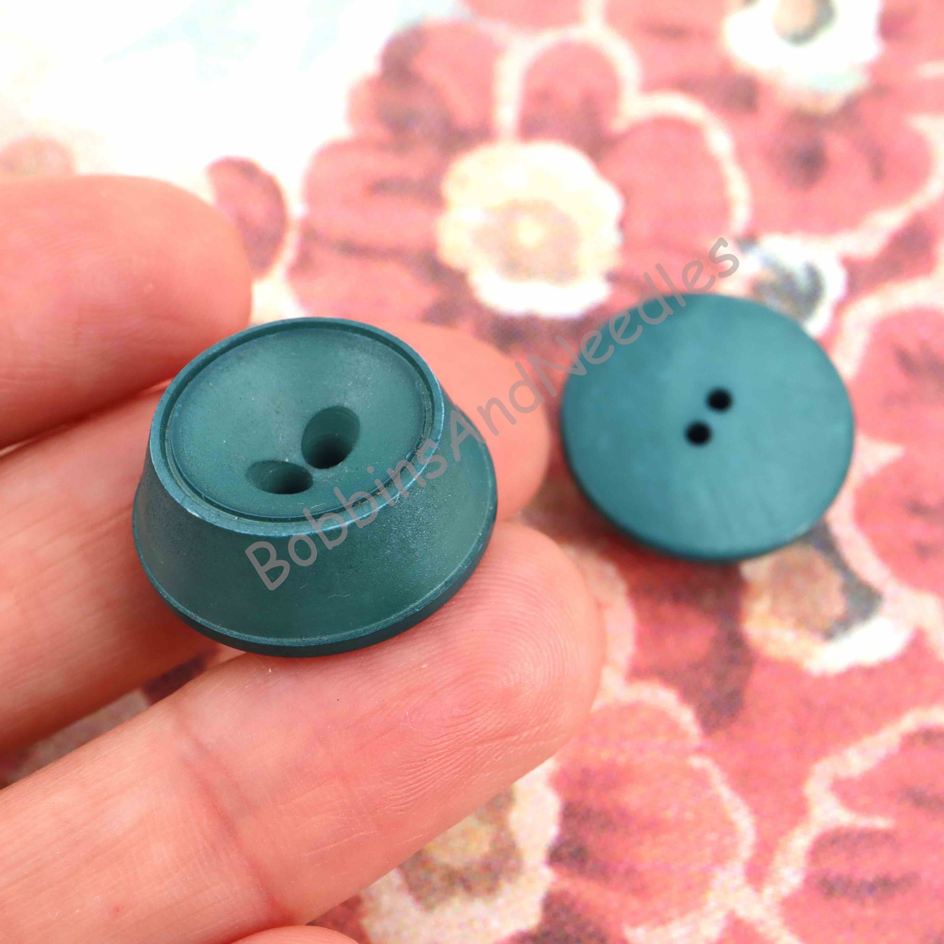 Set of 2 Galalith Buttons Ø 20 mm Vintage Teal Green