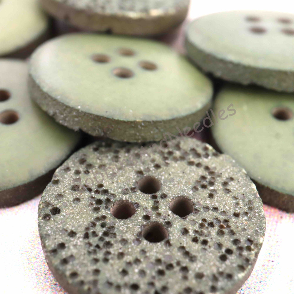 Set of 8 Galalith Buttons Ø 21mm Olive Green Grainy Textured