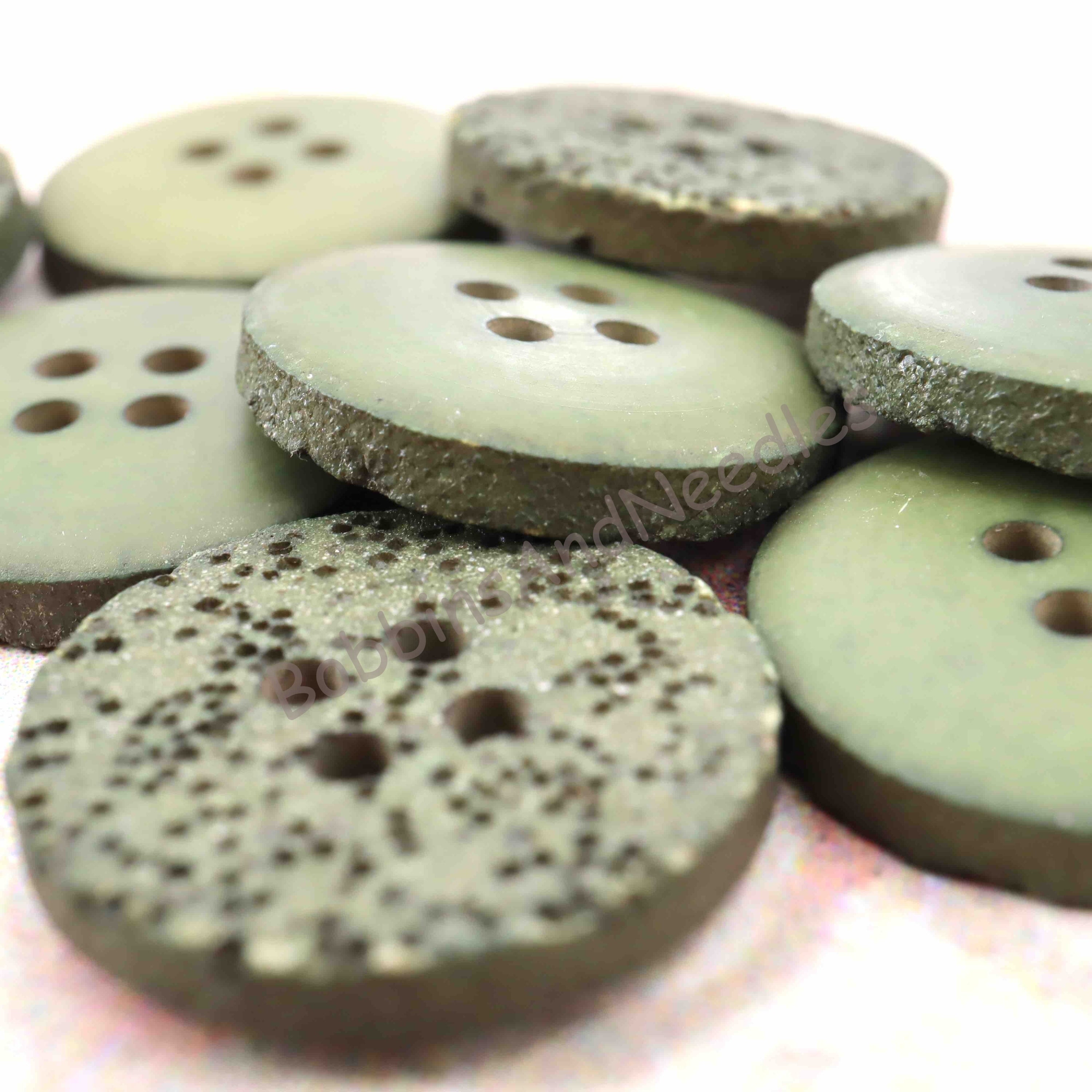 Set of 8 Galalith Buttons Ø 21mm Olive Green Grainy Textured