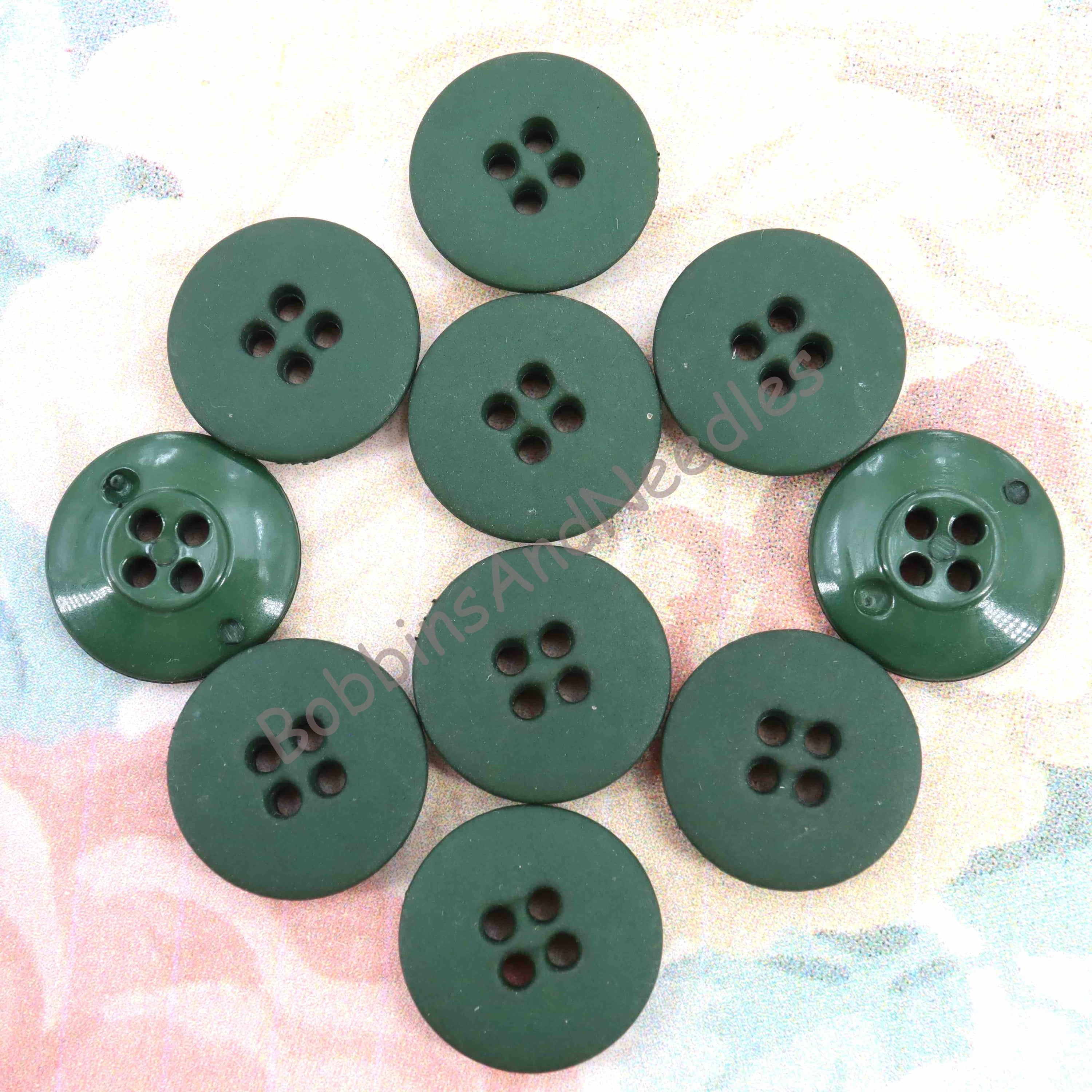 Set of 11 Casein Buttons Ø 20 mm Forest Green with Grainy Texture