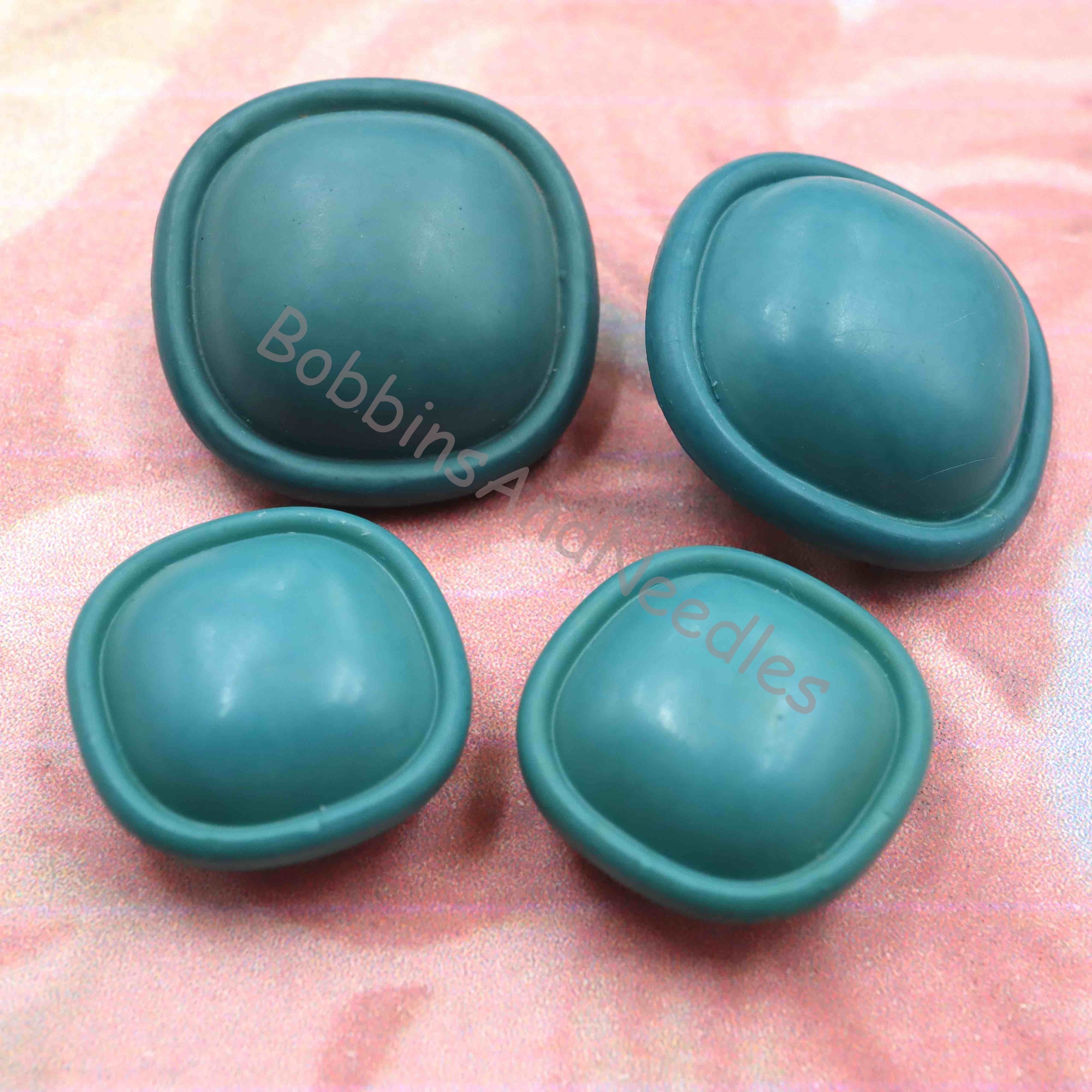 Set of 4 Couture Buttons Ø 22 mm & Ø 17 mm Teal Green Vintage Casein Dome Shank Back