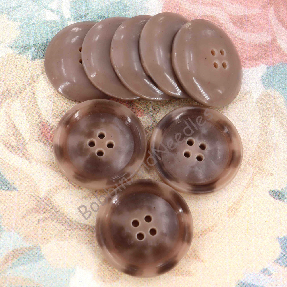 Set of 8 Vintage Galalith Buttons Ø 30 mm Brown and Beige with Rim