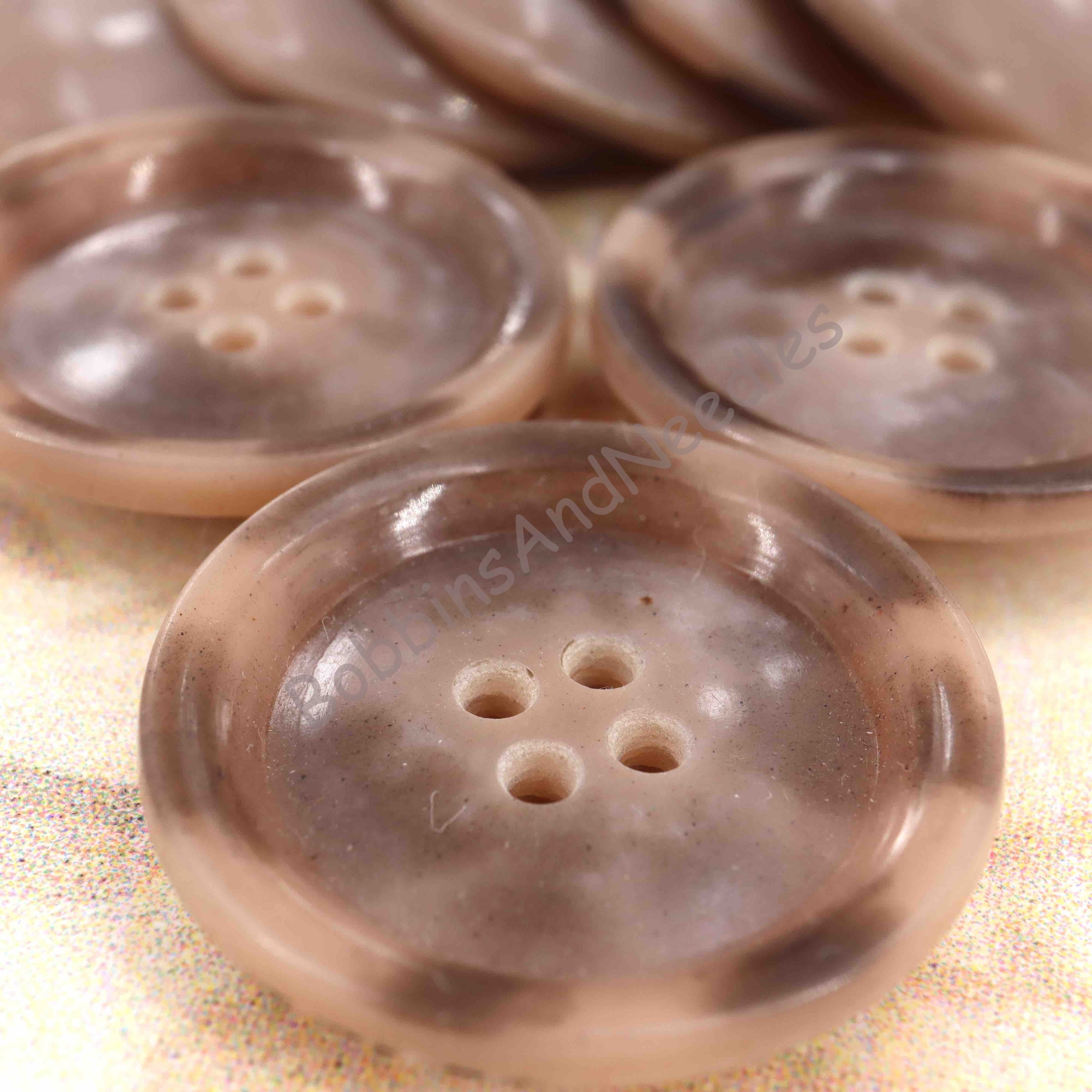 Set of 8 Vintage Galalith Buttons Ø 30 mm Brown and Beige with Rim