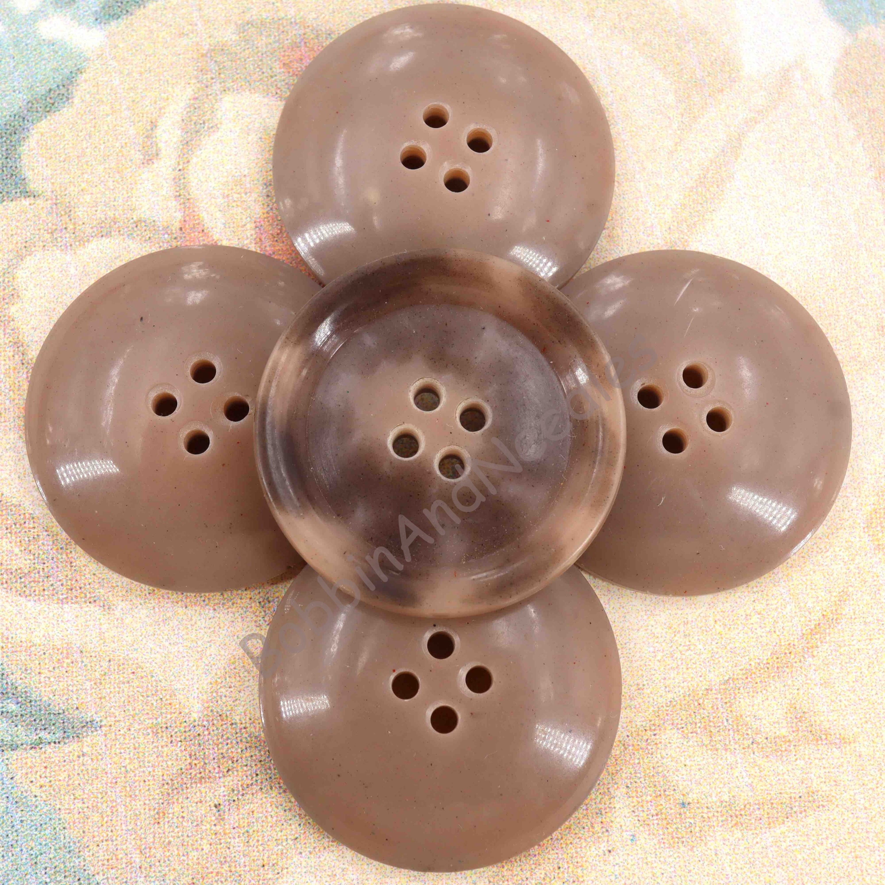 Set of 8 Vintage Galalith Buttons Ø 30 mm Brown and Beige with Rim