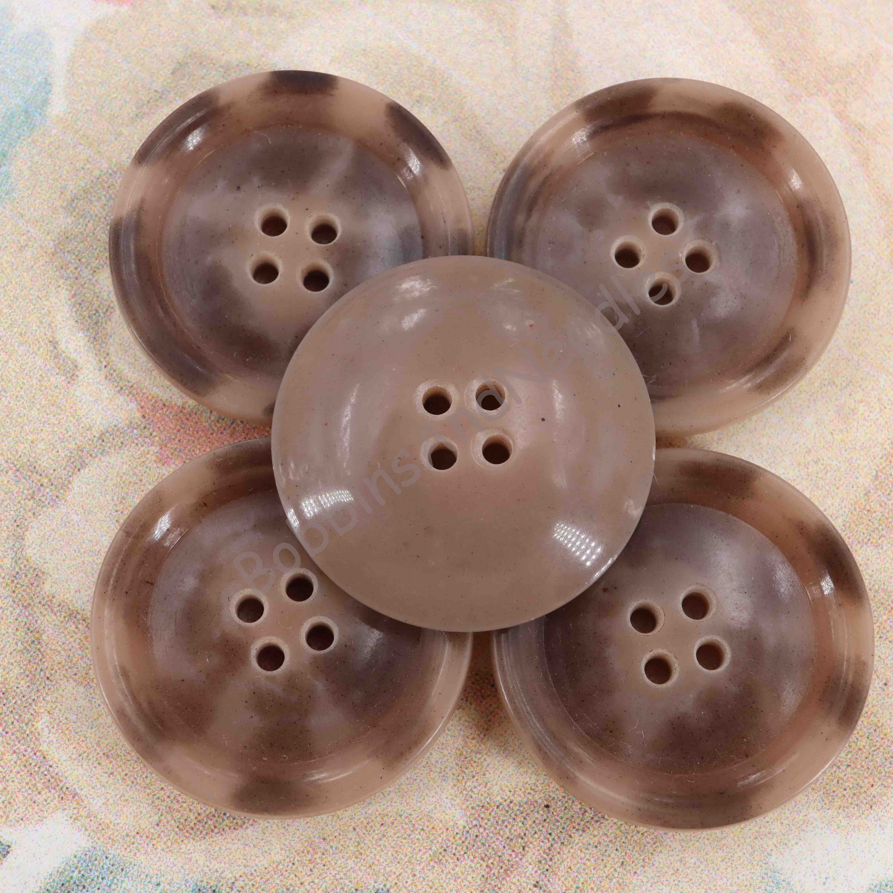 Set of 8 Vintage Galalith Buttons Ø 30 mm Brown and Beige with Rim