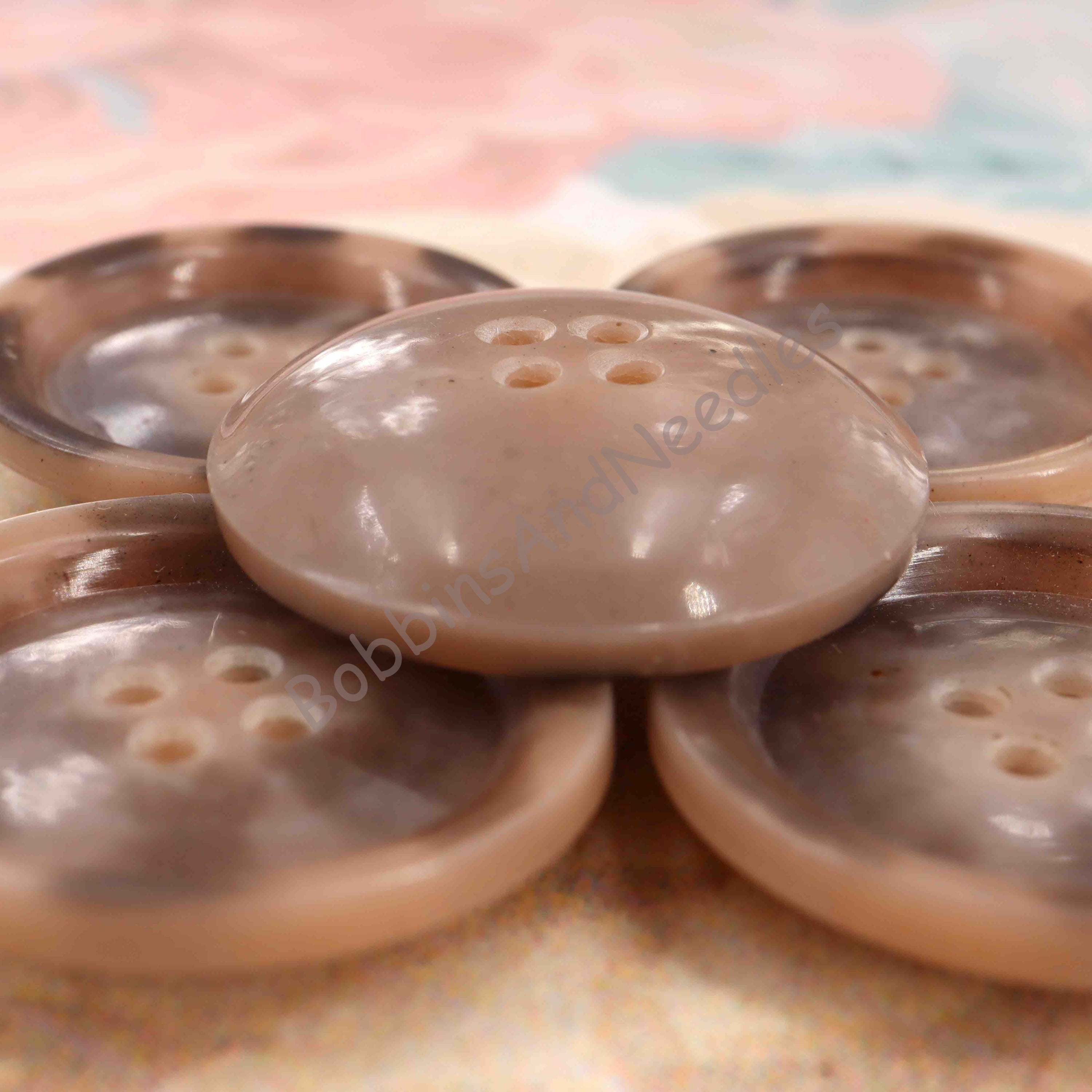 Set of 8 Vintage Galalith Buttons Ø 30 mm Brown and Beige with Rim