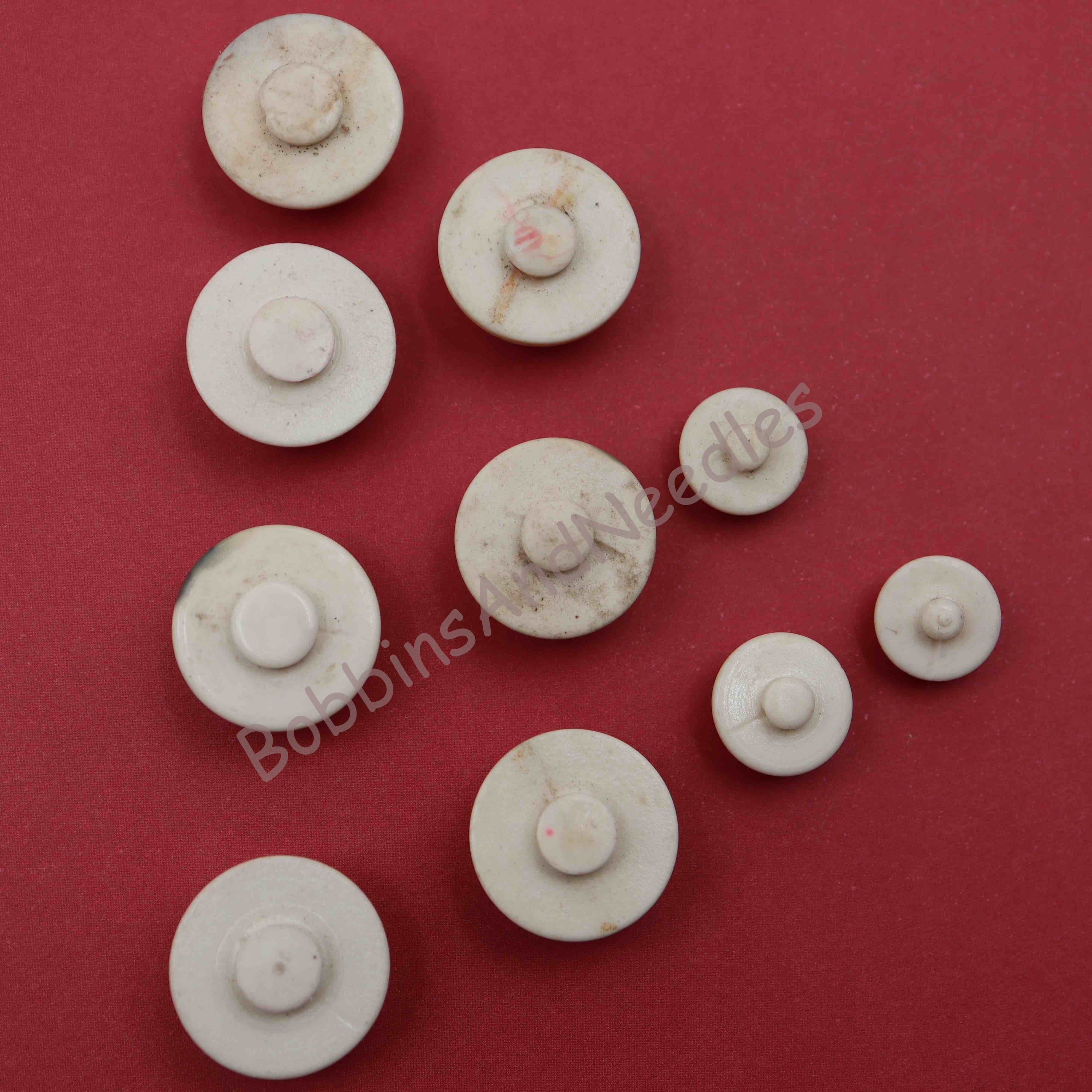 Set of 10 Vintage Couture Casein Buttons - Red Floral Design, Dome Shape