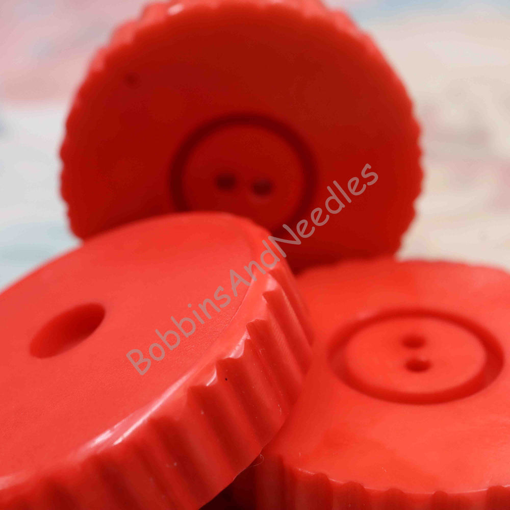 Set of 3 Large Red Couture Casein Buttons Ø 31 mm with Ribbed Edge