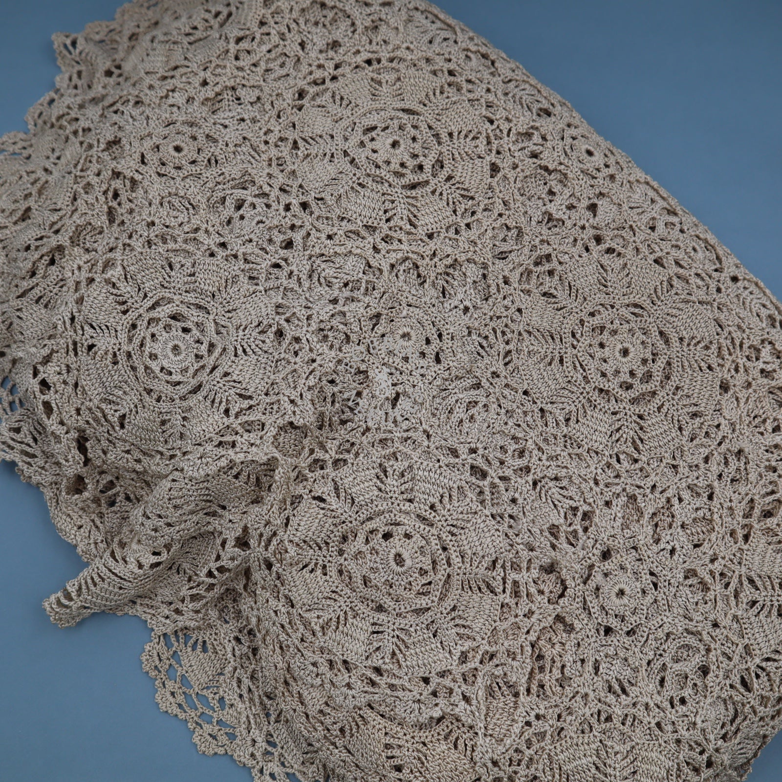 Antique Handmade Crochet Lace Bedspread – Large Coverlet 245x210 cm - Bobbins&Needles