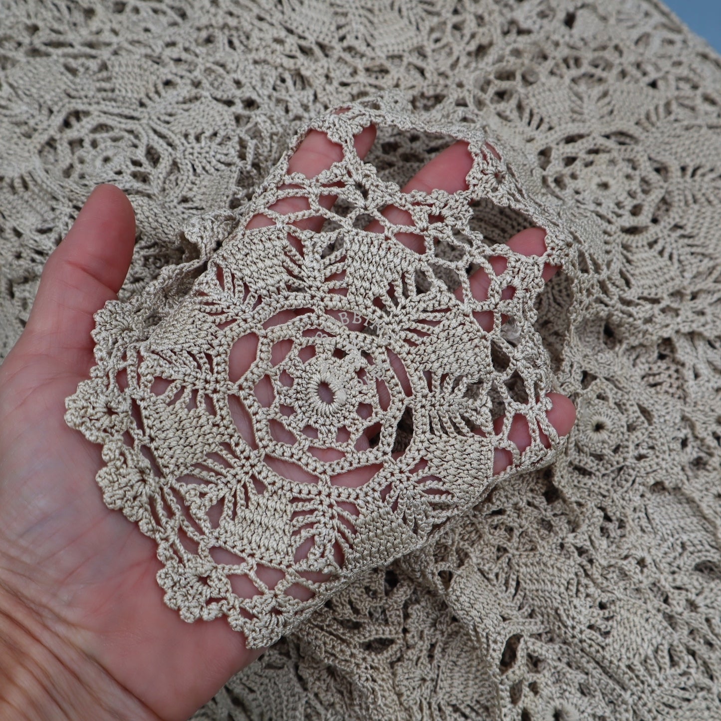 Antique Handmade Crochet Lace Bedspread – Large Coverlet 245x210 cm - Bobbins&Needles