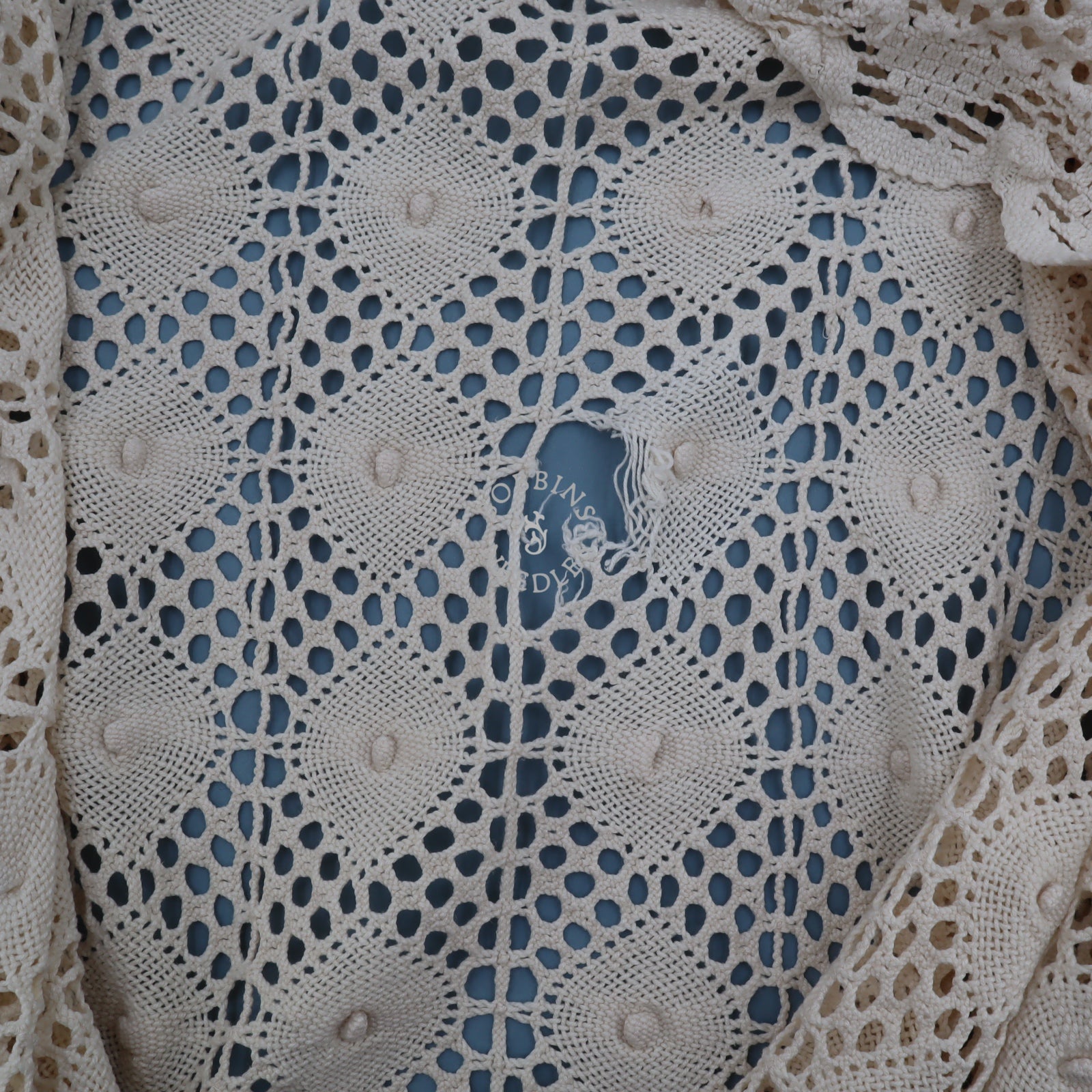 Antique Crochet Lace Bedspread 235x210 cm – Handmade Vintage Coverlet – Off White Lace Textile - Bobbins&Needles