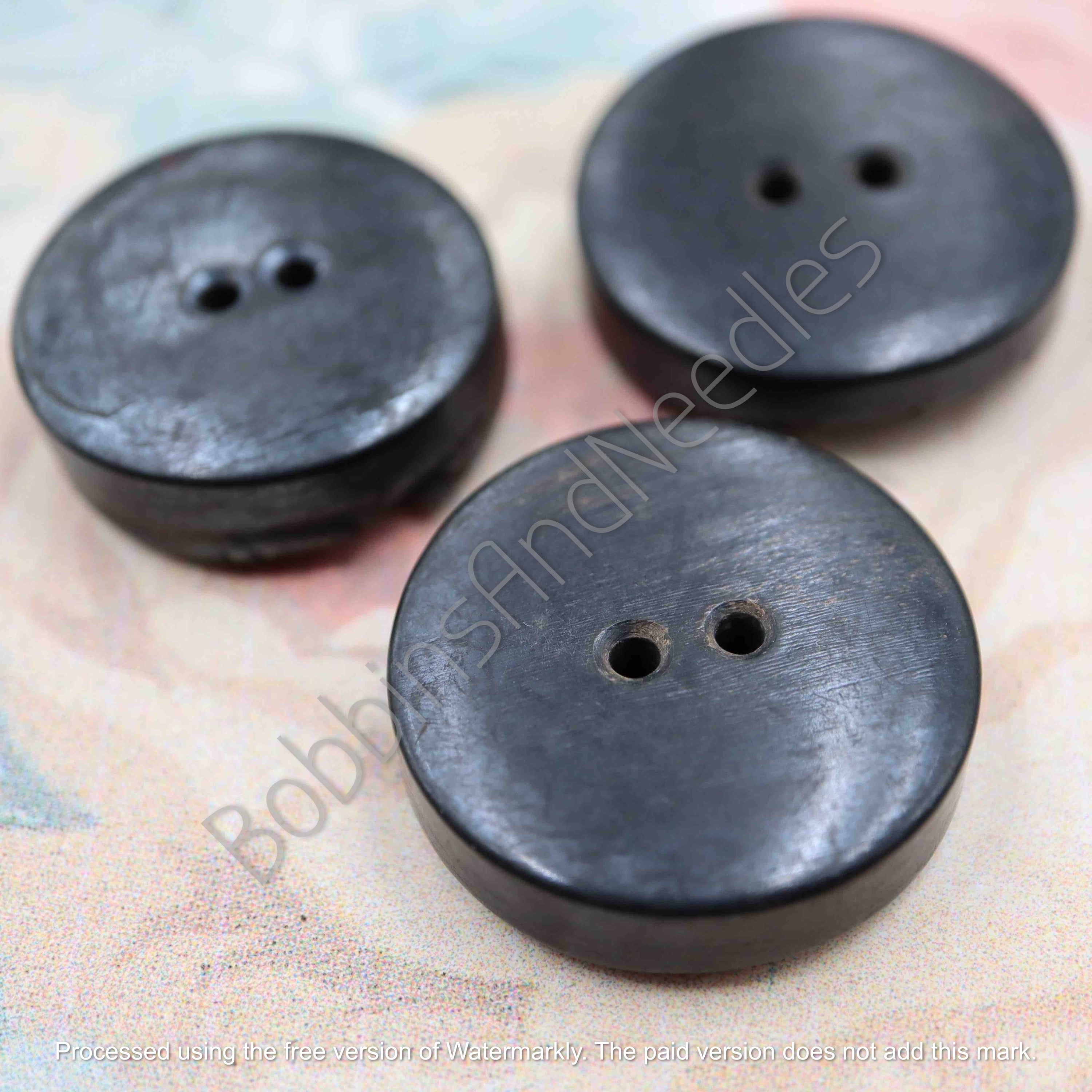 Set of 3 Mock Horn Buttons Ø 33mm Dark Charcoal Thick Vintage Style