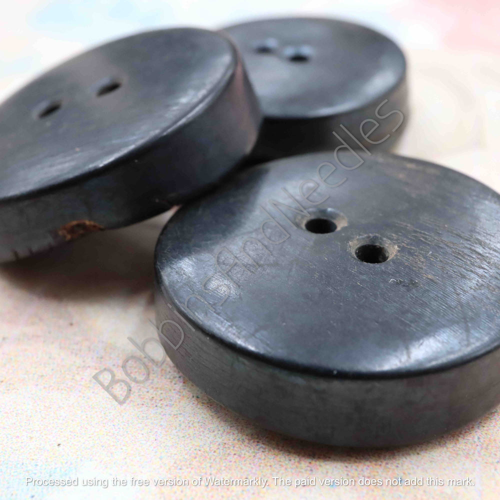 Set of 3 Mock Horn Buttons Ø 33mm Dark Charcoal Thick Vintage Style