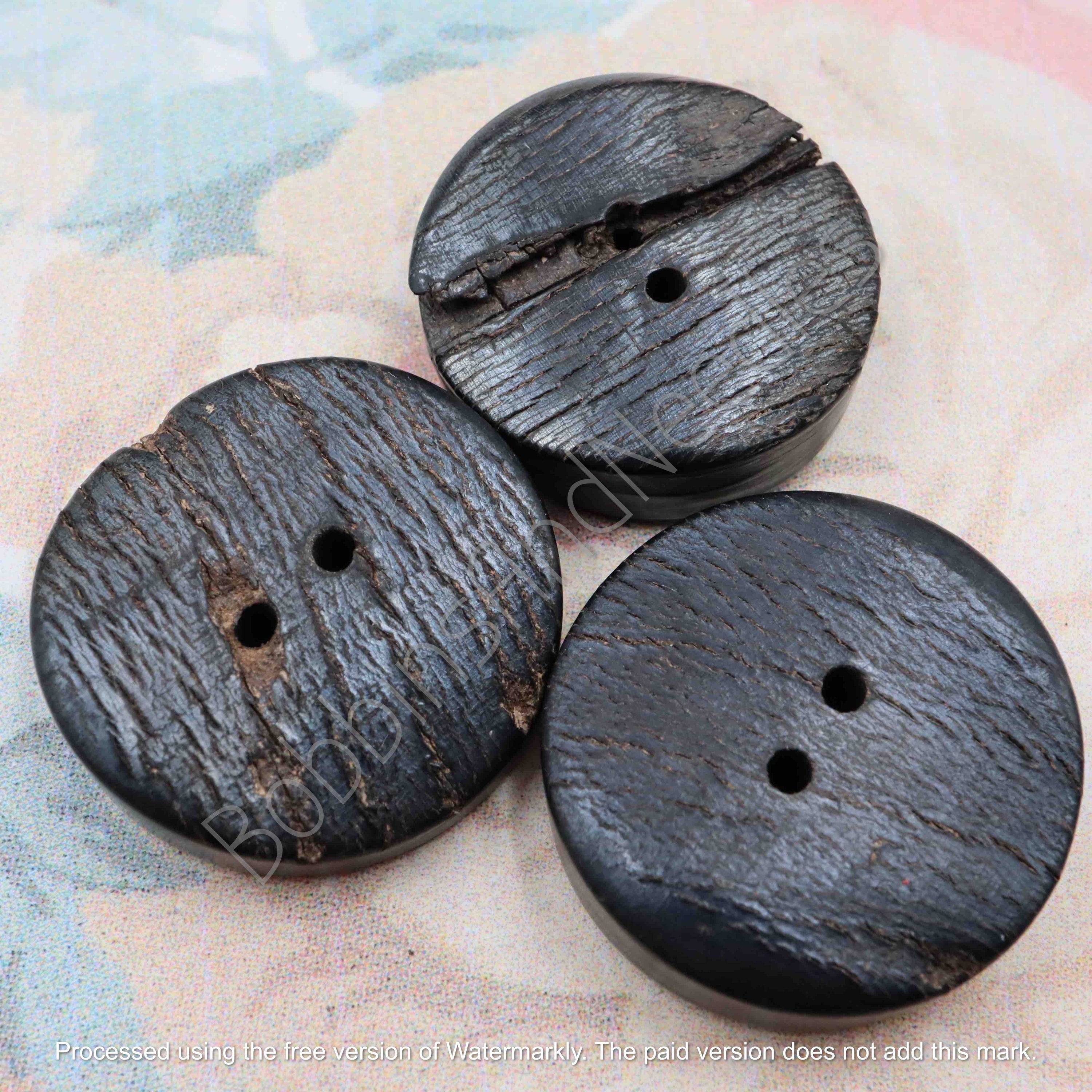 Set of 3 Mock Horn Buttons Ø 33mm Dark Charcoal Thick Vintage Style