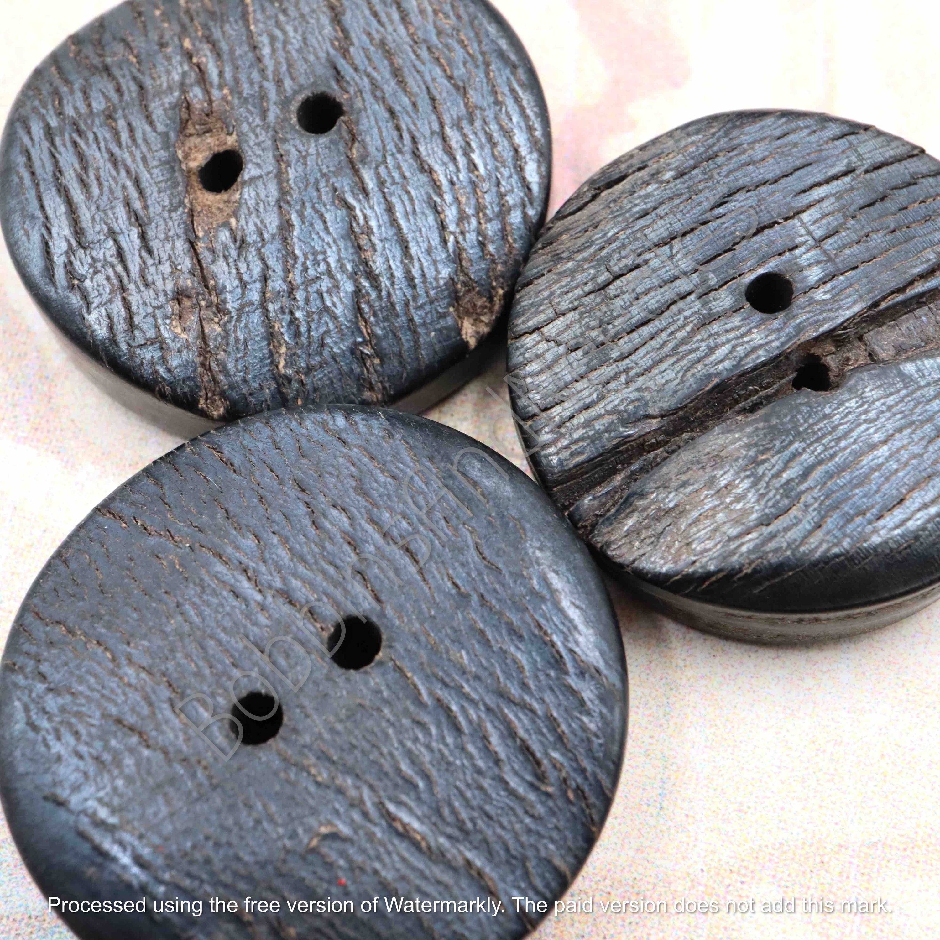 Set of 3 Mock Horn Buttons Ø 33mm Dark Charcoal Thick Vintage Style