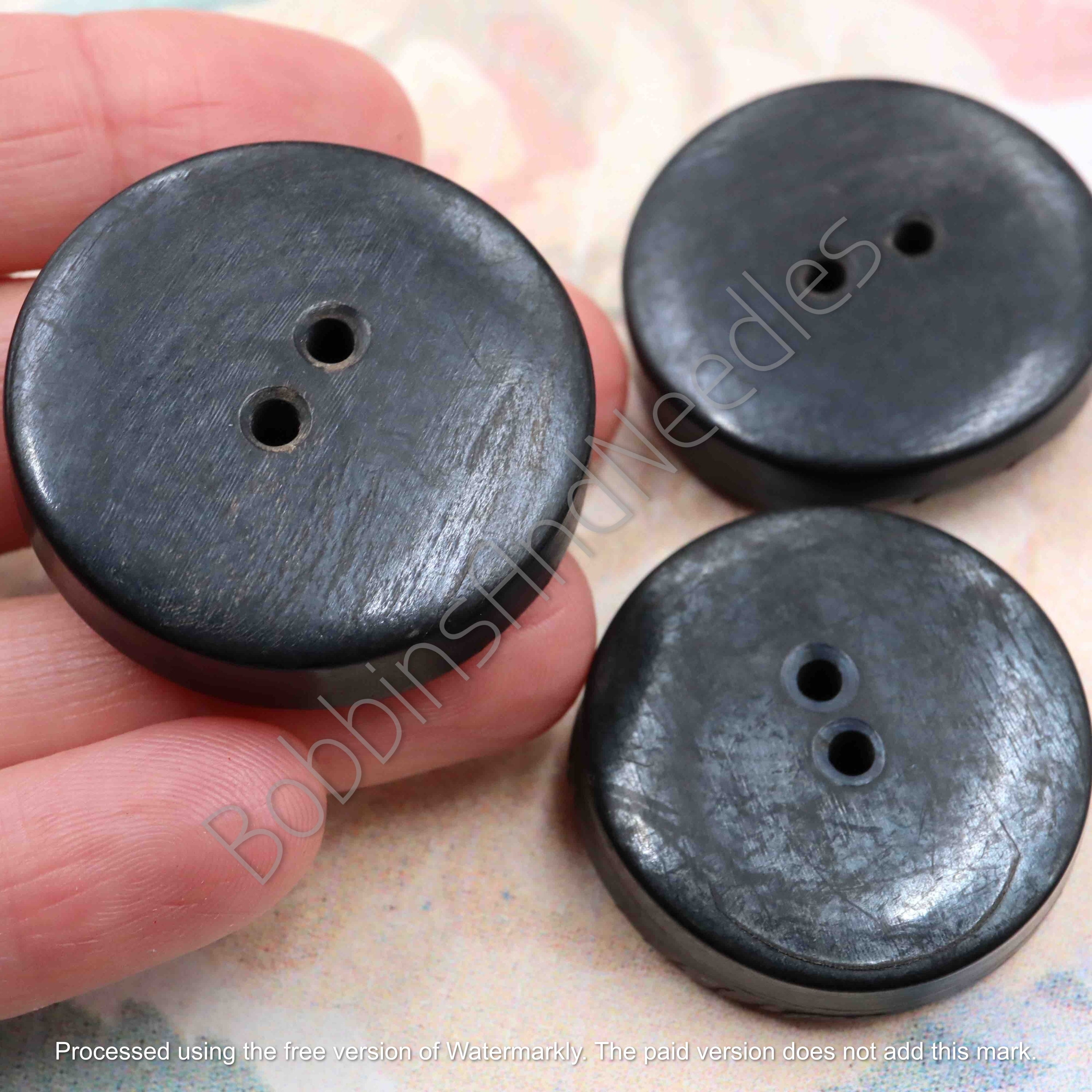 Set of 3 Mock Horn Buttons Ø 33mm Dark Charcoal Thick Vintage Style