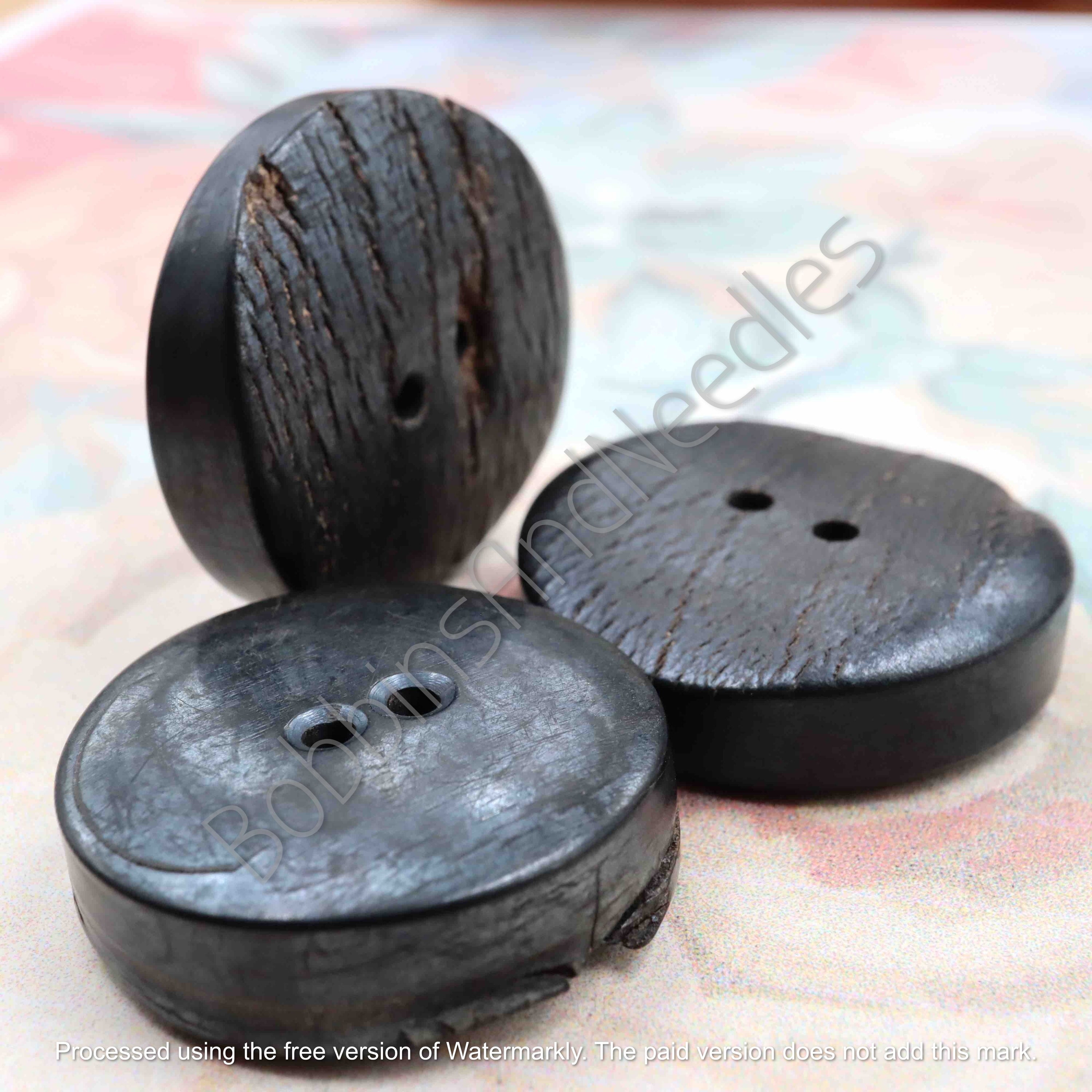 Set of 3 Mock Horn Buttons Ø 33mm Dark Charcoal Thick Vintage Style