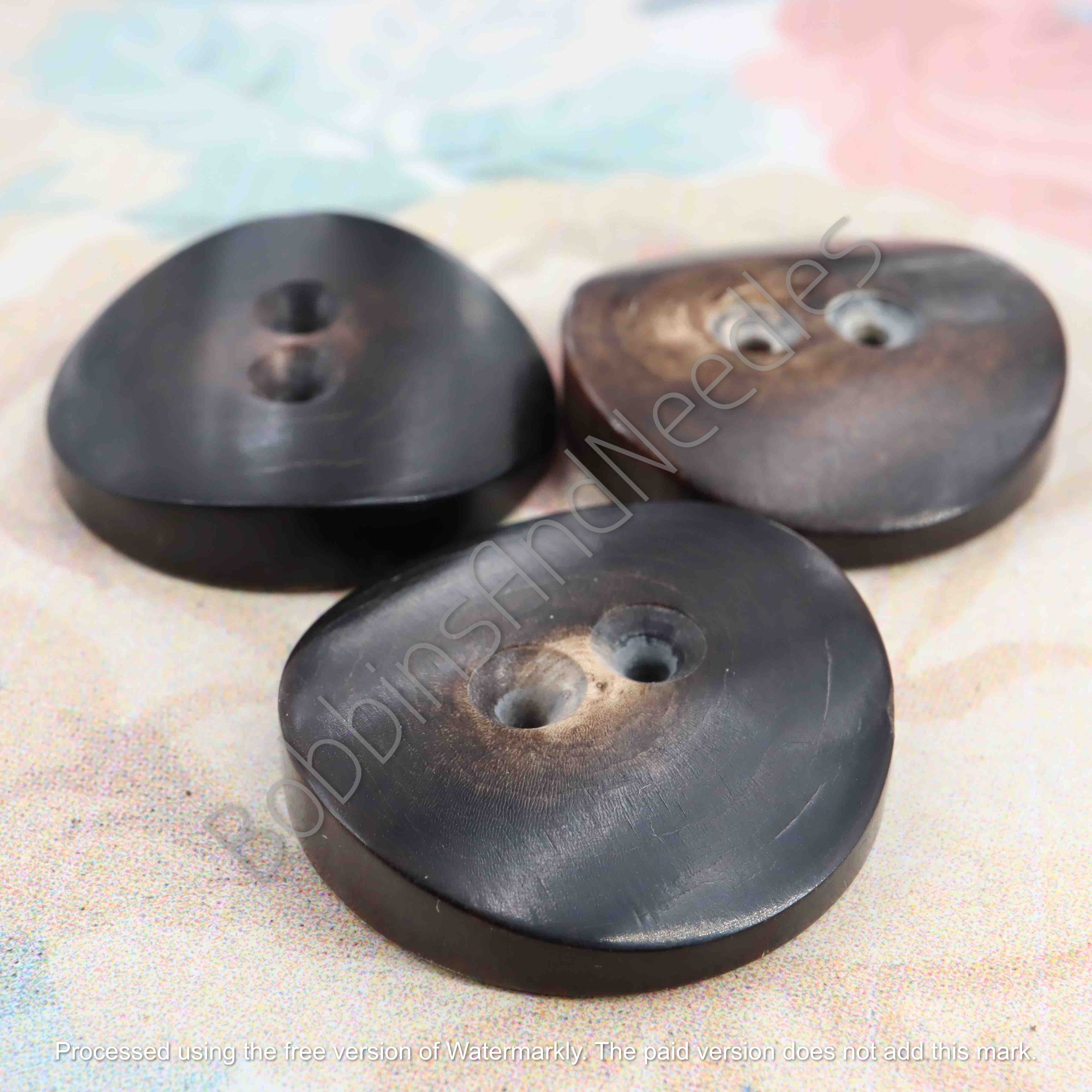 Set of 3 Mock Horn Buttons Ø 33mm Dark Brown - Casein Plastic