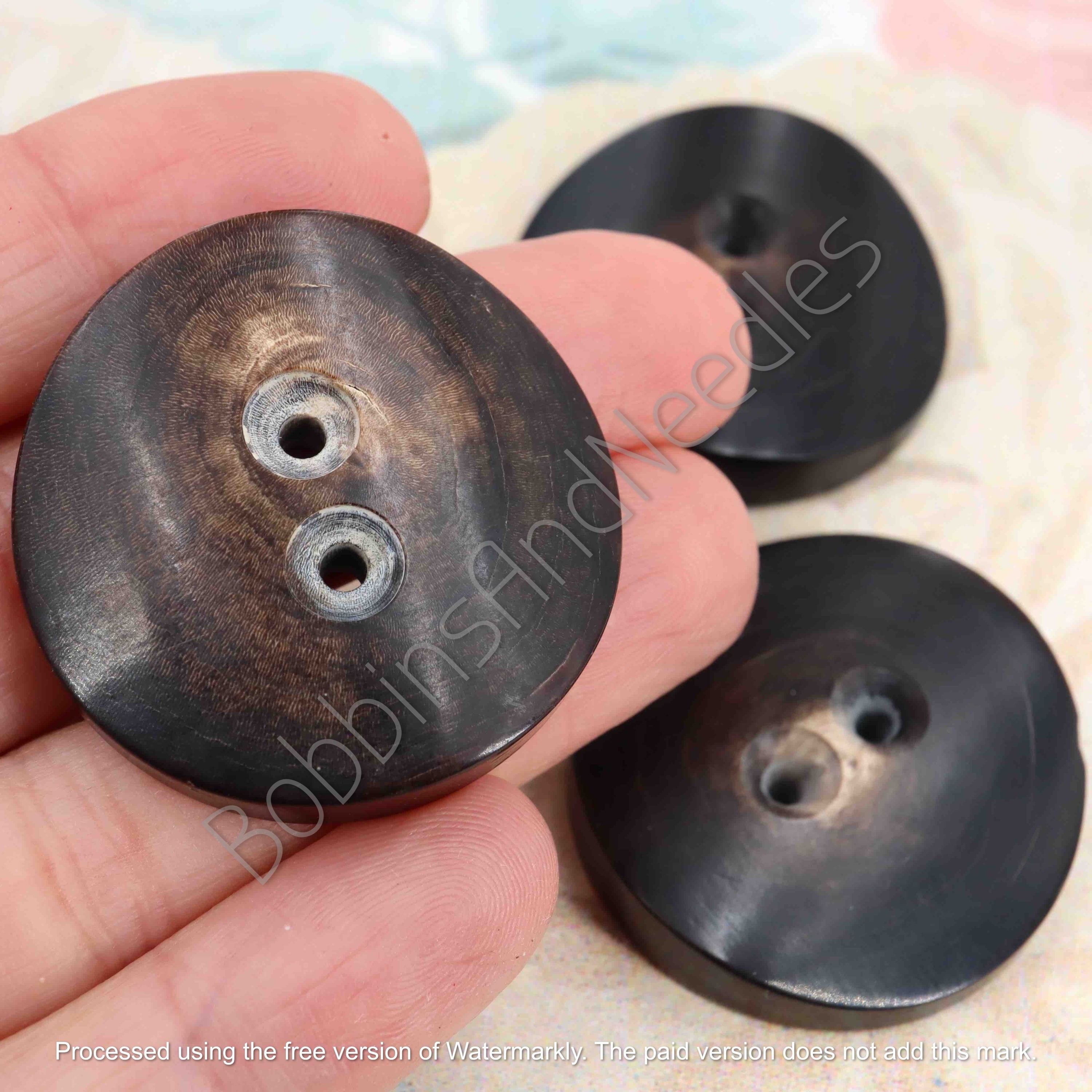 Set of 3 Mock Horn Buttons Ø 33mm Dark Brown - Casein Plastic