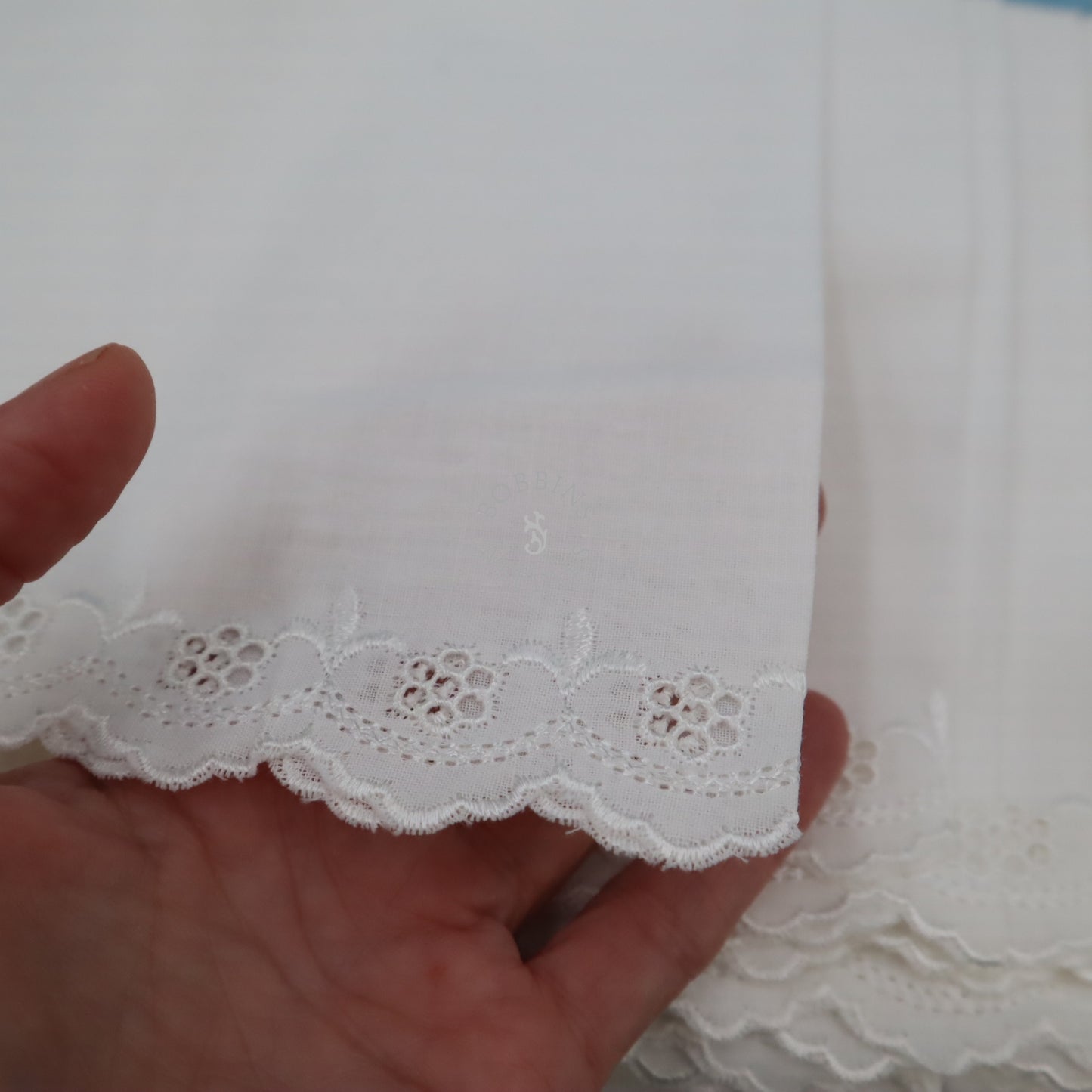 Vintage 14m Whitework Embroidery Cotton Panel – Wide Eyelet Border Fabric – Broderie Anglaise - Bobbins&Needles