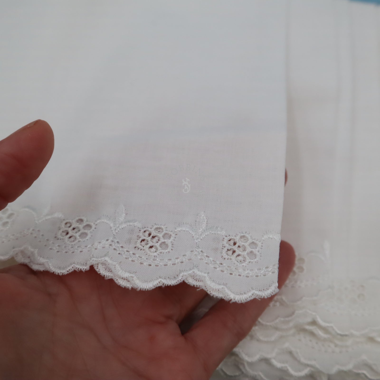 Vintage 14m Whitework Embroidery Cotton Panel – Wide Eyelet Border Fabric – Broderie Anglaise - Bobbins&Needles