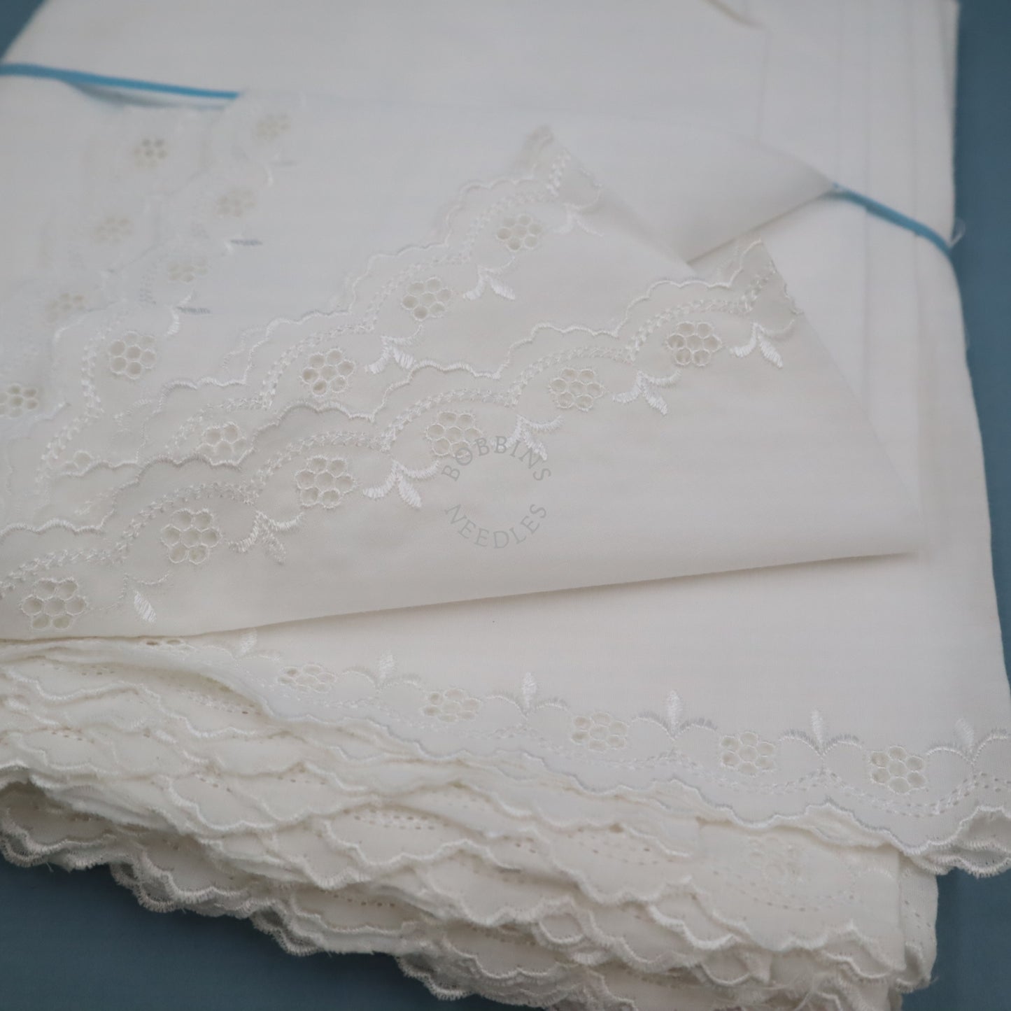 Vintage 14m Whitework Embroidery Cotton Panel – Wide Eyelet Border Fabric – Broderie Anglaise - Bobbins&Needles