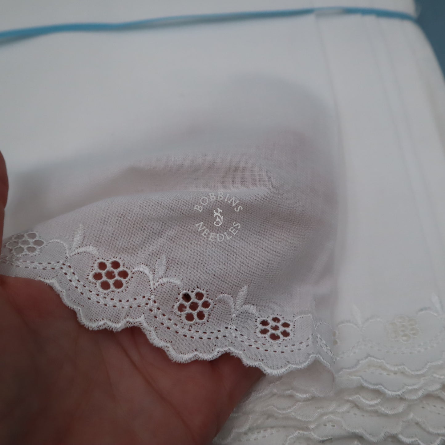 Vintage 14m Whitework Embroidery Cotton Panel – Wide Eyelet Border Fabric – Broderie Anglaise - Bobbins&Needles