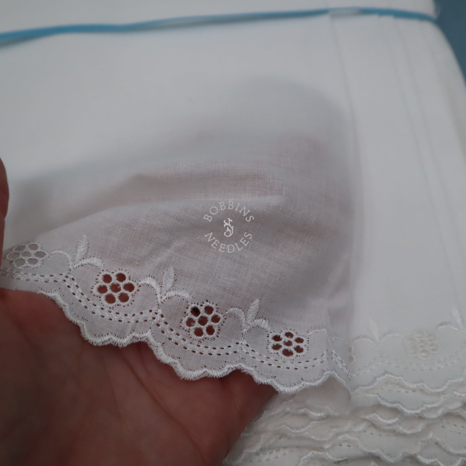 Vintage 14m Whitework Embroidery Cotton Panel – Wide Eyelet Border Fabric – Broderie Anglaise - Bobbins&Needles