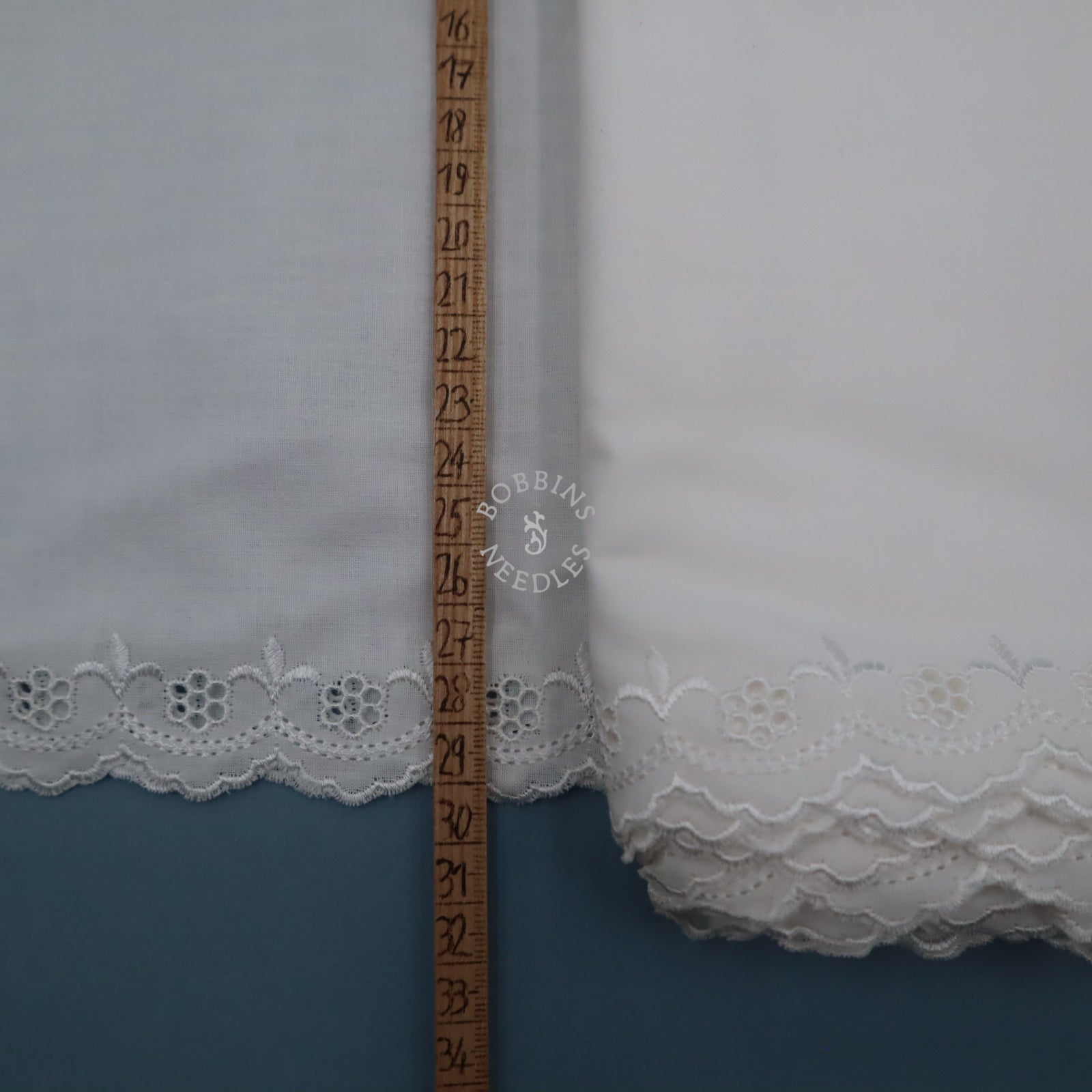 Vintage 14m Whitework Embroidery Cotton Panel – Wide Eyelet Border Fabric – Broderie Anglaise - Bobbins&Needles